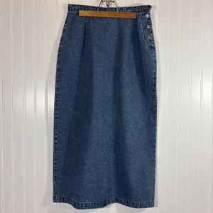 Vintage Y2K Denim Maxi Skirt Size 8 Western Ranch Festival Blue Prairie 90s Norm